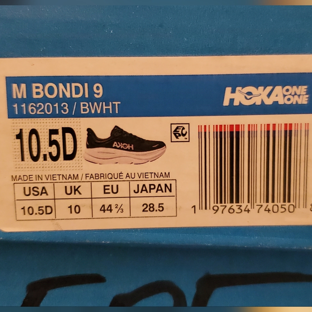 New HOKA Men's Everyday Running Sneakers Black & White BONDI 9 Size 10.5 NWT NIB - Picture 9 of 13